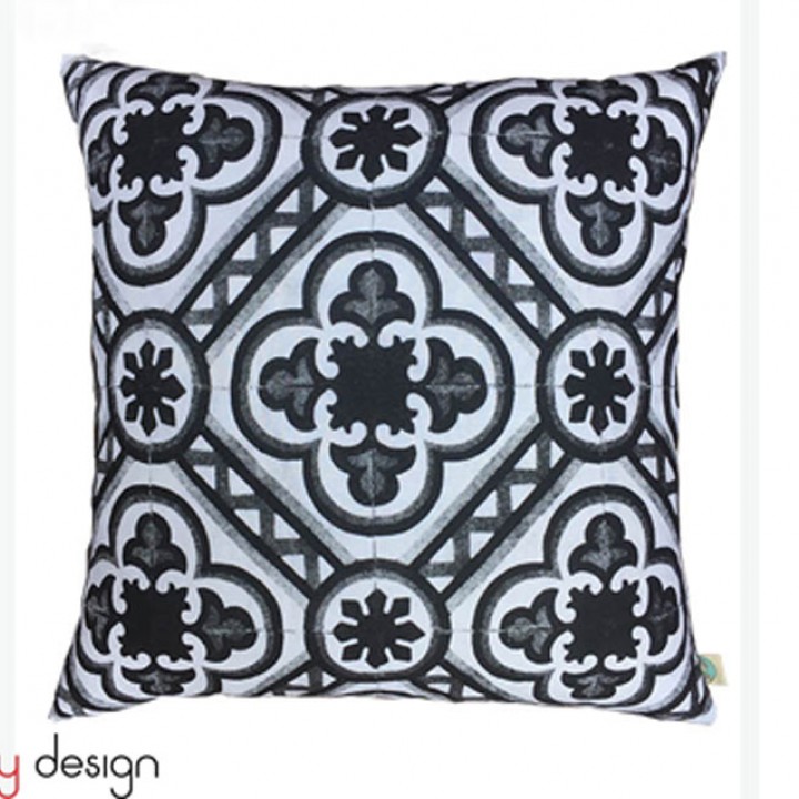 Cushion cover with black/white Indochine floor tiles -Sol Anciennes Hoi An